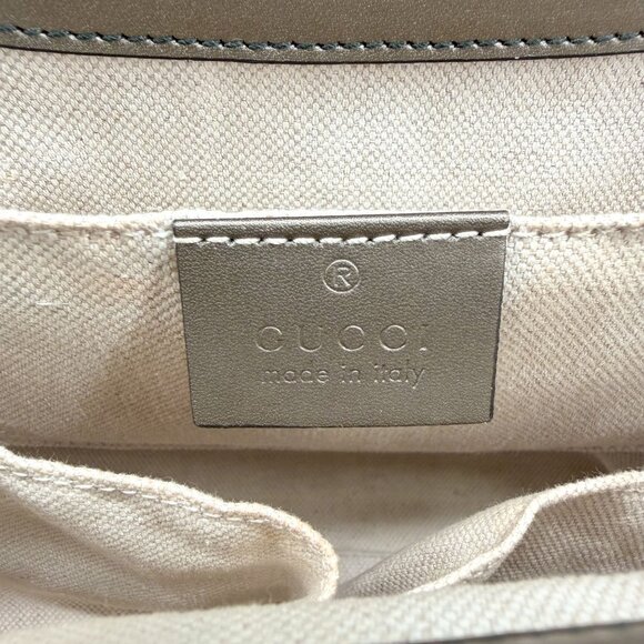 Gucci Emily Medium Chain Guccissima Shoulder Bag Gray Shine GG Patent Leather - Picture 13 of 14